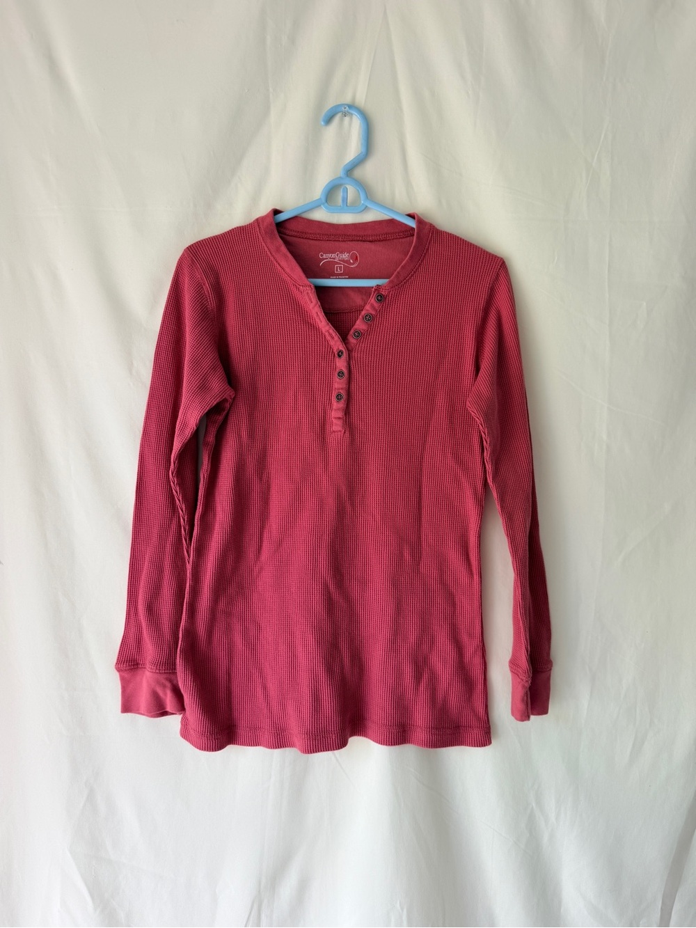 Cozy Rose Long-Sleeve Henley Thermal Top